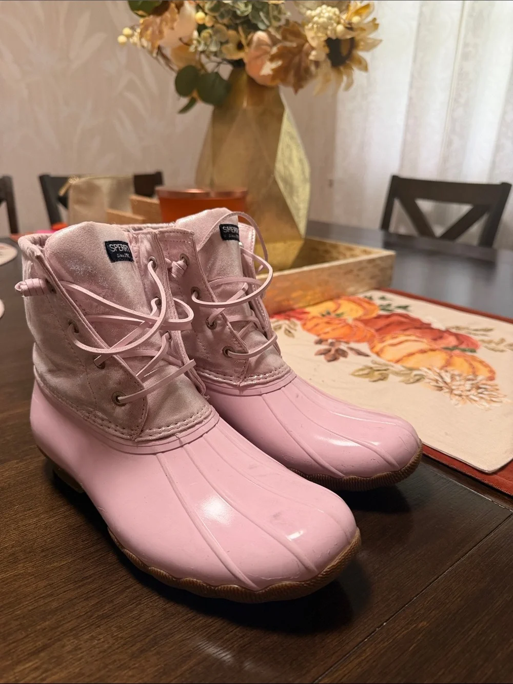 Sperry Big Girl Pink Lace-Up Duck Boot